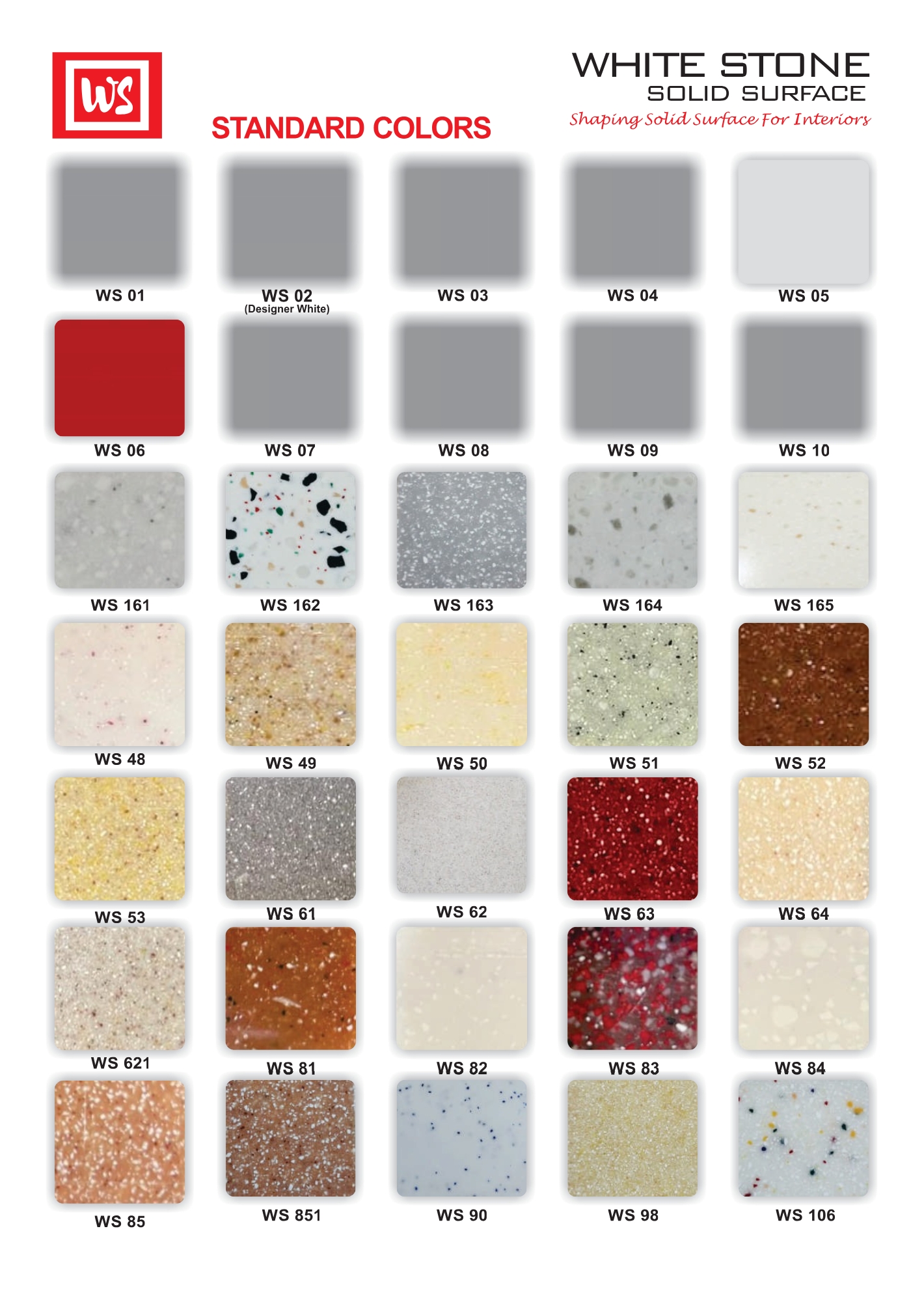 whitestone solid surface colours and shades